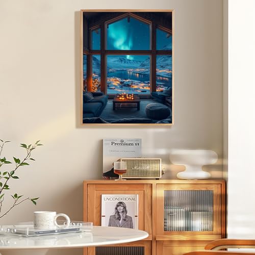 Aurora Paint by Numbers Kit for Adults Beginner, Snowy Mountain Lake Scenery Adult Paint by Number Kits on Canvas Without Frame, Acrylic Painting by Numbers for Home Decor Gift 16” W x 20”L - color: LOP0308, size: Frameless