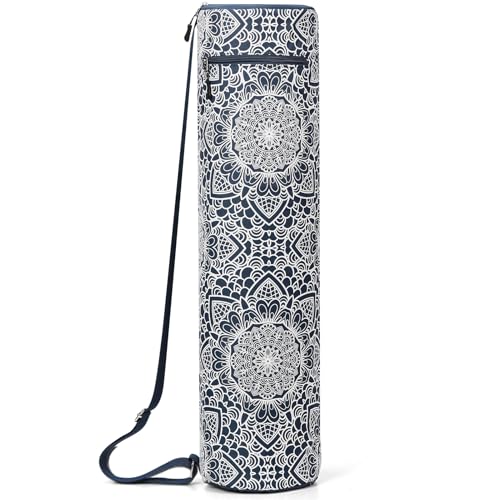 Gonex Yoga Mat Bag, Full-Zip Mat Carrier | 600D Oxford Fabric, Wet Pocket, Front Zip Pocket, Adjustable Strap, Fits Mats up to 26" - color: Navy Blossom