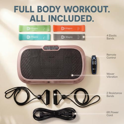 Lifepro Waver Vibration Plate Exercise Machine with 99 Speeds & 10 Presets | Resistance Bands, Non-Slip Surface, 330 lbs Capacity — Vibration Plate for Lymphatic Drainage, Body Toning, Full-Body Workout - color: Brown