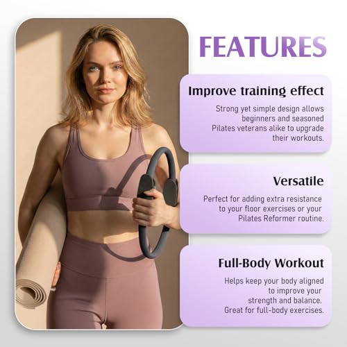 JKSHMYT Pilates Ring, 14.5 inch Magic Circle Pilates Equipment | 30 lb Resistance Home Pilates Ring, Durable Foam Padded Handles, Essentials Pilates Equipment for Beginners and Women - color: Black, size: Pilates Ring