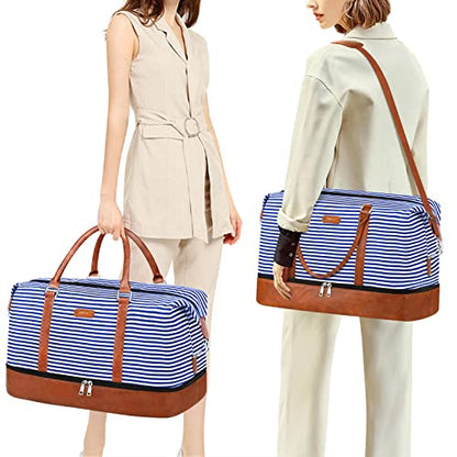 IBFUN Weekender Bags for Women, 21" Travel Duffle Bag with Shoe Compartment - color: A3-Blue Strip