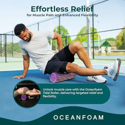 Oceanfoam Tidal Roller - Purple, Gold & Natural Marbled - Muscle Massage Foam Roller for Back Pain & Stretching - Firm & Ergonomic Wide Wave Textured - Yoga, Athletics, Wellness - Full Size, 20" x 5" - color: Purple, Gold & Natural Marbled