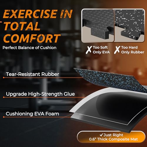 PRAISUN 0.6" Thicker Rubber Top 24 Sq Ft Gym Flooring for Home Gym | 6 Pcs Workout Mat, Exercise Mat, Interlocking Rubber Floor Mats with High Density EVA Foam for Garage, 24 x 24in, Black/Blue - size: 6 Tiles (24 Sq Ft)