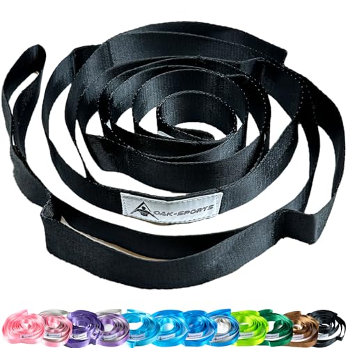 Oak-Sports Stretching Strap Yoga Strap for Physical Therapy with 10 Loops, Yoga Straps for Stretching, Upgraded Non-Elastic Stretch Band for Pilates, Dance and Gymnastics with Workout Guide - color: Black
