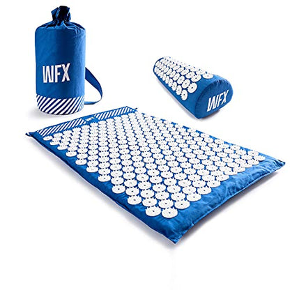 #DoYourFitness Acupressure Mat and Pillow Set - Relieves Stress, Back, Neck, and Sciatic Pain - Comes with a Vinyl Carry Bag for Storage and Travel - Blue