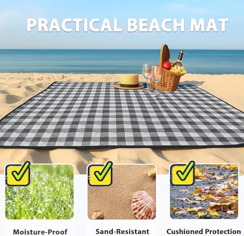 TigeJoy Extra Large Picnic Blanket Waterproof Beach Blanket 80''x100'' - color: Grey, size: 8'4" x 6'8" (Rectangular)