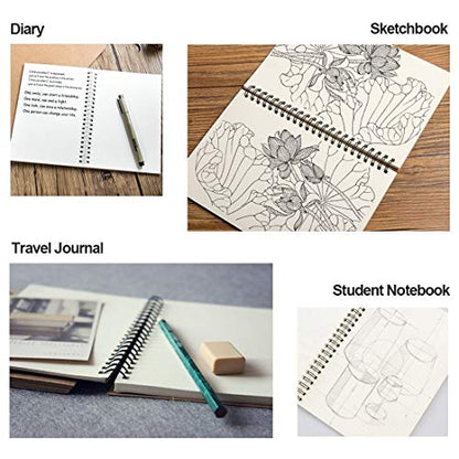 BGJRBY 8.6 inch x11.4 Inch Spiral Sketch Book Large Notebook（Built-in drawing board） Kraft Cover Blank Sketch Pad Wirebound Sketching for Drawing Painting (2 Pack) 200 Pages, 100 Sheets
