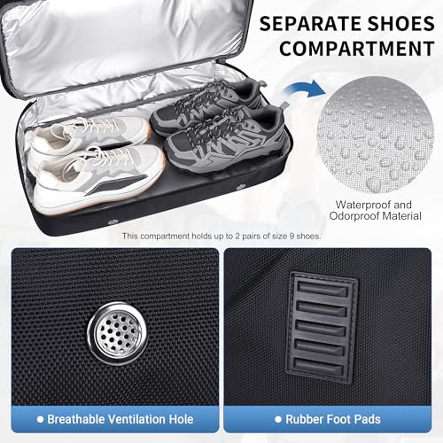 WITZMAN Duffle Bag for Men 55L Nylon Travel Weekender with Shoe Compartment - color: Black