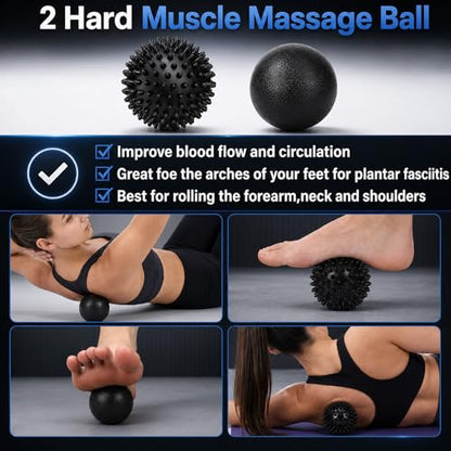 8 in 1 Foam Roller Set for Deep Tissue Muscle Massager, High-Density, Half Round Back Roller Foam, Resistance Bands Foot Massage Ball Stretching Strap for Exercise Physical Therapy