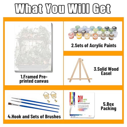 Ausanrl Plant Paint by Numbers with Frame Wooden Easel-Paint by Number Adult,Plant Paint by Numbers Framed Canvas,Adult Paint by Number Kits on Canvas Framed Gifts and Home Wall Decor 12x16inch - color: Plant B