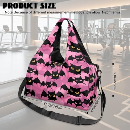Gym Bag with Yoga Mat Holder Large Tote Bag With Multi Pockets for Women Men Dry Wet Separated Pocket Carryall Yoga Tote Bag for Pilates Travel Workout Office - color: Bat Print