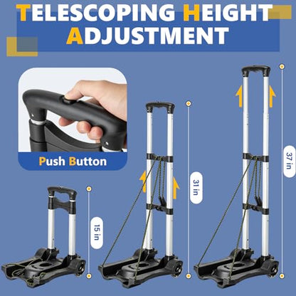 Gorpuire Small Folding Hand Truck Dolly with 2 Wheels, Foldable Luggage Cart, Lightweight Aluminum Collapsible Trolly Portable Dolly for Moving Airport Travel Use | Lightweight Aluminum Collapsible Trolly Portable Dolly for Moving Airport Travel Use Gorpu