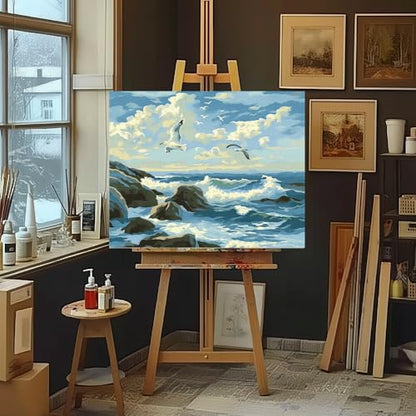 Natuyalo Paint by Numbers for Adults - DIY Adult Paint by Number Kits Painting on Canvas Flying Seagull Painting by Numbers for Beginners, Sea Wave Art Craft Kits for Adults (16x20 Inch) - color: ART-07