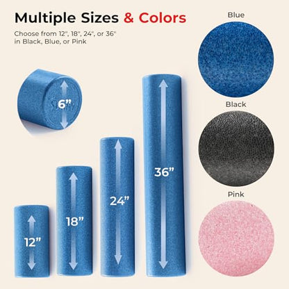 Sunny Health & Fitness 24" Blue High-Density Yoga Foam Roller | Muscle Relief, Physical Therapy, Post-Workout Recovery, Improved Flexibility, Home, Gym, Rehab Use, Full-Body Use - color: Blue, size: 24-Inch