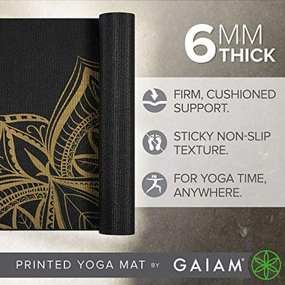 Gaiam Premium Yoga Mat, 6mm Thick Print Mat - color: Metallic Bronze Medallion