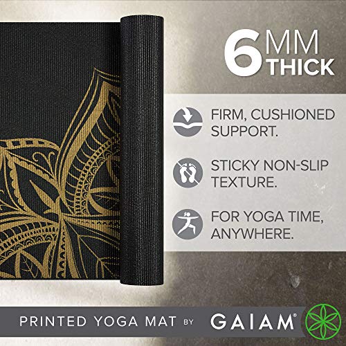 Gaiam Premium Yoga Mat, 6mm Thick Print Mat - color: Metallic Bronze Medallion