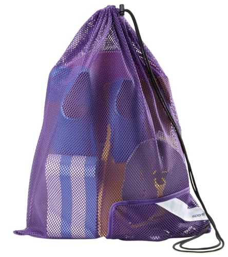 Sporti Mesh Swim Bag Drawstring Backpack, Equipment Bags For Swimmer - color: Royal Purple, style: 2. Mesh Bag With Zipper Pocket
