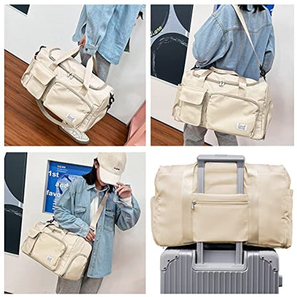 Suruid Gym Bag with Shoe Compartment, Sports Duffle Bag for Women, White - color: White