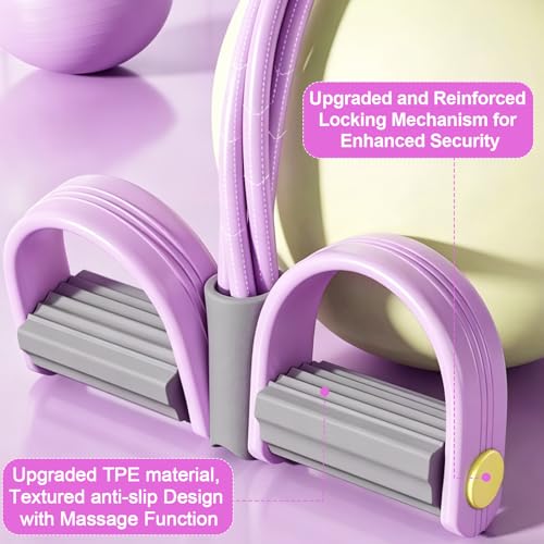 Multifunction Tension Rope, 6-Tube Elastic Yoga Pedal Puller Resistance Band, Natural Latex Tension Rope Fitness Equipment, for Abdomen/Waist/Arm/Leg Stretching Slimming Training - color: Gray Purple