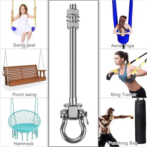 BeneLabel 6Pcs Wood Beam & I-Beam Hanger, Permanent Antirust Stainless Steel Heavy Duty Swing Hooks, Yoga Hammock Chair Sandbag, Swing Sets Hardware, 180° Swing, 7" x M2/5" - color: Permanent, size: 9.25" 6 Pcs