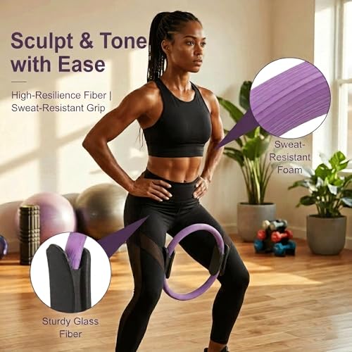Pilates Kit, Home Pilates Equipment Set with Pilates Ring, Pilates Ball and 5 Resistance Bands, Core Strength Training Workout Kit for Flexibility & Muscle Toning - color: purple