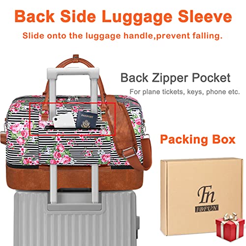 IBFUN Weekender Bags for Women, 21" Travel Duffle Bag with Shoe Compartment - color: B5-Black Stripe