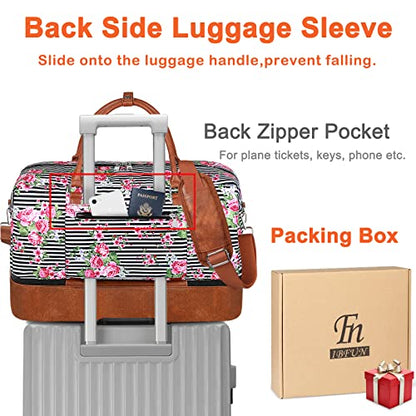 IBFUN Weekender Bags for Women, 21" Travel Duffle Bag with Shoe Compartment - color: B5-Black Stripe