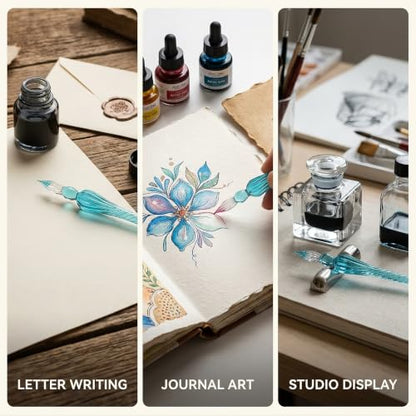 Peacock Blue Glass Dip Pen Vintage Glass Dip Dipping Pen Filling Ink Signature Calligraphy Fountain Pens Art Painting Writing Supplies Drawing Pens Drawing Media,1 Pc