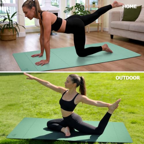 IwIeIaIrI Foldable POE Non Slip Yoga Pilates Mat– 1/4" (6mm) Thick | Foldable Lightweight with Carry Strap, Portable for Home Workout, Pilates, Travel & Gym Mat - color: Green