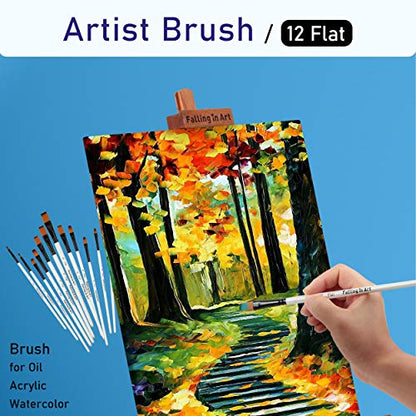 Falling in Art 12 PCS Professional Flat Paint Brushes Set | Artist Brushes for Watercolor, Oil Painting, Acrylic, Face Body Nail Art, Crafts, Rock Painting - size: 12 Pcs Flat Nylon