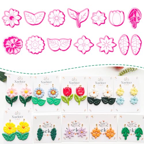 Flower & Leaf Polymer Clay Cutters Set - Daisy, Tulip, Cherry Blossom, Sunflower & Leaf Shapes for DIY Earring Jewelry Making, Soft Clay Crafts, Scrapbooking & Gift Toppers - color: C color