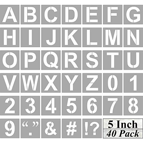 Alphabet Letter and Number Stencils 5 Inch - 40 Pack Large Letters and Numbers Stencil Templates with Signs for Painting on Wood, Reusable Letter Stencils for Chalkboard Signs & Wood Wall Art - size: 5 Inch