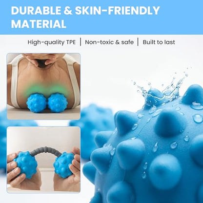 Adjustable Peanut Massage Ball, Dual Textured Massage Roller with Customizable 5-8 Inch Width for Back, Neck, Legs, Calves and Hamstrings, Lightweight TPE Self-Massage Tool, Blue