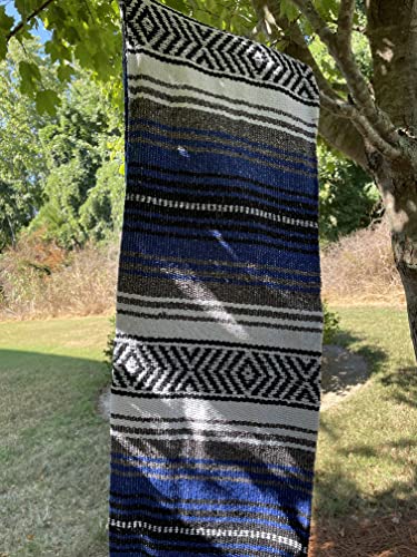 Baja Authentic Mexican Falsa Blanket, Royal Blue - color: Royal Blue