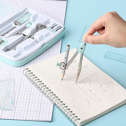 Mr. Pen- Geometry Set, 13 pcs, 3 Metal Compasses, Protractor, 6" Ruler | 45° & 30°/60° Set Squares, Pencils, Lead Refills, Sharpener & Eraser for Math, Drafting & Classroom Use | 45° & 30°/60° Set Squares, Pencils, Lead Refills, Sharpener & Eraser for Mat