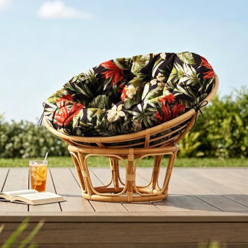 47" Round Tufted Floor Cushion, Thick Meditation Papasan with Ties - color: Floral Black