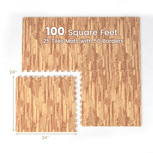 Tangkula 25 Tiles Foam Flooring Mats with Border, 100 SQ FT EVA Interlocking Exercise Foam Mats for Exercise Equipment, Elastic Puzzle Play Mats, 3/8” Thick Non-Slip Workout Floor Mats for Home Gym - size: 100 sq.ft