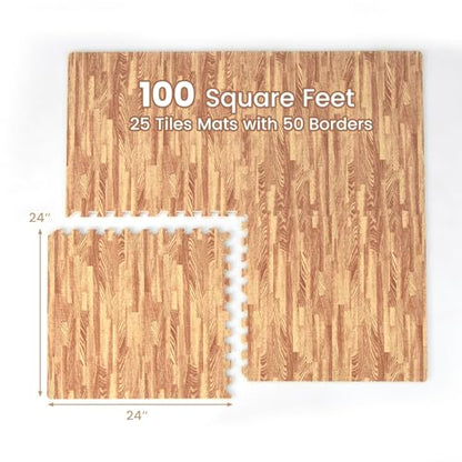 Tangkula 25 Tiles Foam Flooring Mats with Border, 100 SQ FT EVA Interlocking Exercise Foam Mats for Exercise Equipment, Elastic Puzzle Play Mats, 3/8” Thick Non-Slip Workout Floor Mats for Home Gym - size: 100 sq.ft