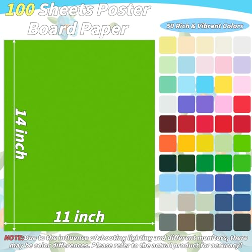 100 Pcs 50 Assorted Color Poster Board 11 x 14 In Colored Posterboard Paper Bulk 250 GSM Thickness Cardstock Blank Smart Vision Board for School Drawing Arts Craft Projects Display DIY Scrapbooking - size: 11 x 14 in