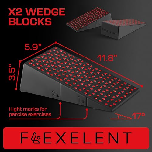 Flexelent Heel Elevated Squat Wedge Block Pair, 17° Angle, Bag Included - color: Blaze Red