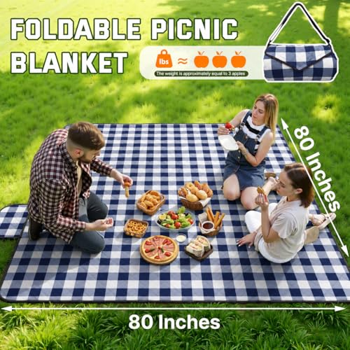 TigeJoy Extra Large Picnic Blanket Waterproof Beach Blanket 60''x80'' - color: Blue, size: 6'8" x 5' (Rectangular)
