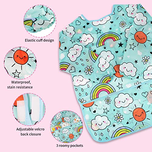 2 Pack Art Smock for Kid, Painting Apron for Children Waterproof Artist Smock with Long Sleeve and 3 Pockets for Age 3-8 Years - color: Cloud