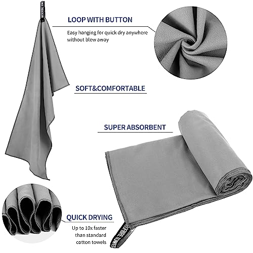 Microfiber Travel Towel, Quick Dry Camping & Gym Towel. Compact - color: Gray, size: XS:12"×24"