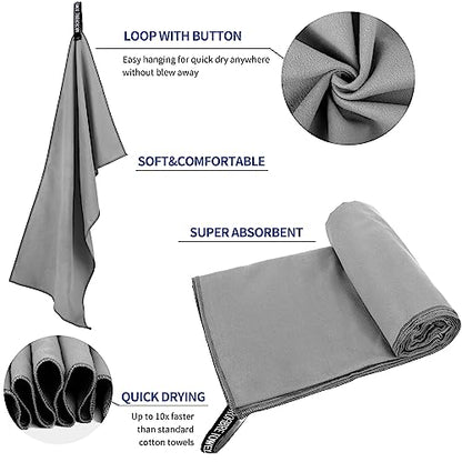 Microfiber Travel Towel, Quick Dry Camping & Gym Towel. Compact - color: Gray, size: XS:12"×24"