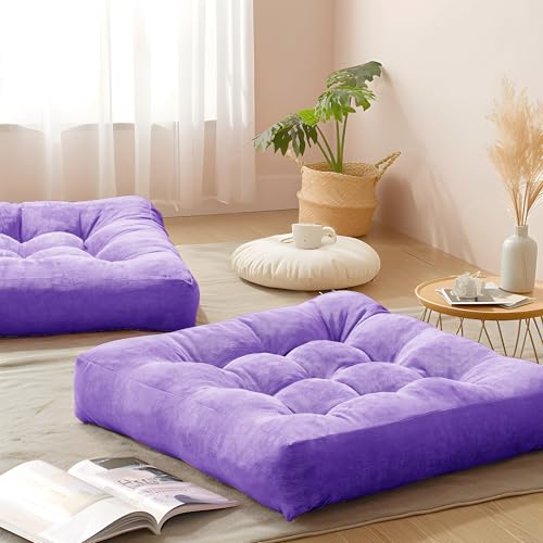 Degrees of Comfort Square Tufted Corduroy Floor Cushions, Large Pillows Seating for Adults, Meditation Pillow for Balcony Tatami Living Room, 22x22 Inch, Purple - color: Square | Purple | 2 Pack, size: 2 Pack