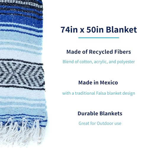La Montana Bulk Falsa Mexican Blanket, 4 Pack, Cobalt Blue/Light Blue/White | Authentic 74"x50" Lightweight Yoga Blanket Made in Mexico - Decorative Throw for Picnic, Camping, Beach, Bed, Home Decor - color: Cobalt Blue/Light Blue/White