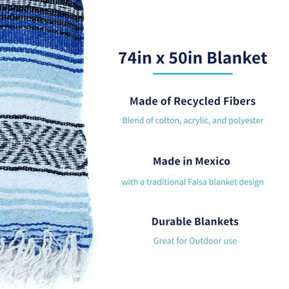 La Montana Bulk Falsa Mexican Blanket, 4 Pack, Cobalt Blue/Light Blue/White - color: Cobalt Blue/Light Blue/White