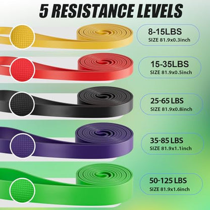 WHATAFIT Resistance Bands, 5 Level Pull Up Assistance Bands for Working Out - color: 2.3-56.7kg(5-125파운드) 컬러풀+그립
