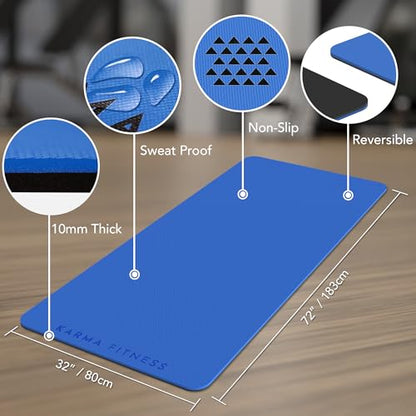 Large Workout Mat - 10mm Extra Thick Exercise Mat & Wide Yoga Mat, 72"x32" - color: Blue