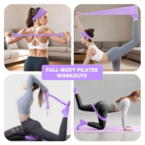 Pilates Ring Circle Set for Women, 17 Pcs Yoga Equipment Sets, with 14'' Yoga Ring, Massage Ball, Resistance Bands, Hip Thrust Belt, Hair Band, Anti Slip Socks for Legs Arms and Thighs - color: Purple